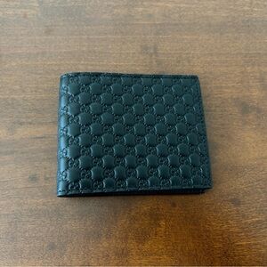 Gucci Mens Micro GG Guccissima Black Leather Bi-Fold Wallet, New with COA